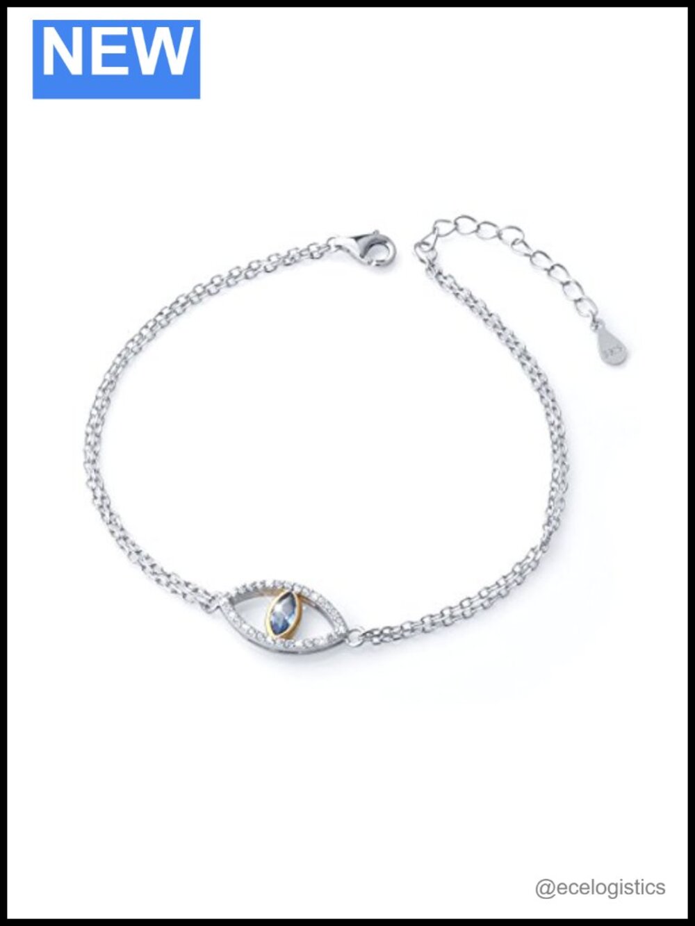 925 Sterling Silver Double Strand Cubic Zirconia Evil Eye Bracelet
